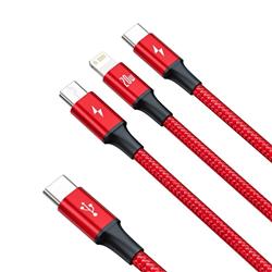 KABEL USB - C MICRO / LIGHTNING / USB-C BASEUS RAPID 3W1 1.5M 20W czerwony 
6953156204317-76070