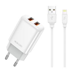 ŁADOWARKA SIECIOWA JELLICO EU02 2 X USB   KABEL LIGHTNING 2.4A biała-77870