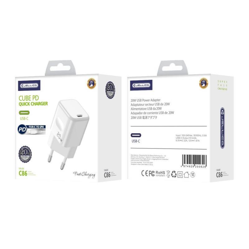 ŁADOWARKA SIECIOWA JELLICO C86 20W USB TYP C   KABEL USB TYP C - LIGHTNING BIAŁA-78656
