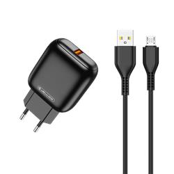 ŁADOWARKA SIECIOWA JELLICO C32 1 X USB QC 3.0 18W    KABEL MICRO czarna-87775