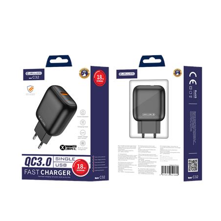 ŁADOWARKA SIECIOWA JELLICO C32 1XUSB QC 3.0 18W    KABEL LIGHTNING czarna-92103
