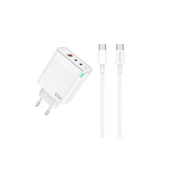 ŁADOWARKA SIECIOWA JELLICO C79 65W GaN PD 2 X USB-C   1 X USB QC 3.0   KABEL TYP C - TYP C biała-92247