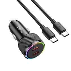 ŁADOWARKA SAMOCHODOWA HOCO NZ14B 2 X USB C QC 3.0 PD 50W   KABEL TYP C - TYP C czarna-95158