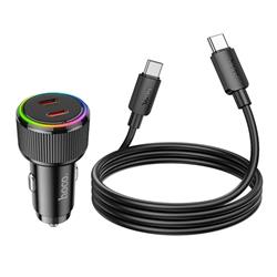 ŁADOWARKA SAMOCHODOWA HOCO NZ14B 2 X USB C QC 3.0 PD 50W   KABEL TYP C - TYP C czarna-95159