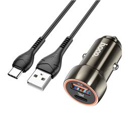 ŁADOWARKA SAMOCHODOWA HOCO Z46A USB-C   USB 3.0 QC PD 20W   KABEL TYP C szara-82836