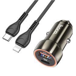 ŁADOWARKA SAMOCHODOWA HOCO Z46A USB-C   USB 3.0 QC PD 20W   KABEL TYP C / LIGHTNING szara-94039