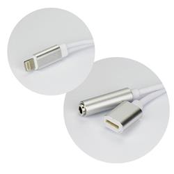 ADAPTER AUX 2W1 LIGHTNING ( męski ) DO LIGHTNING ( żeński ) / JACK 3.5 mm ( żeński ) srebrny -96497