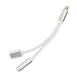 ADAPTER AUX 2W1 LIGHTNING ( męski ) DO LIGHTNING ( żeński ) / JACK 3.5 mm ( żeński ) srebrny -96498