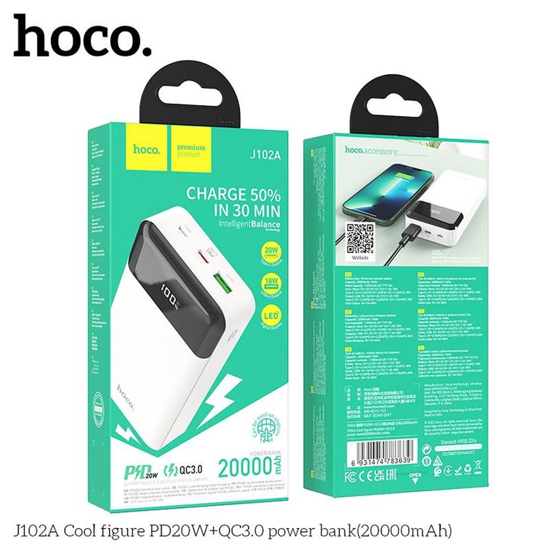 POWERBANK HOCO J102A 20000 mAh PD QC3.0 3A 20W biały-101425