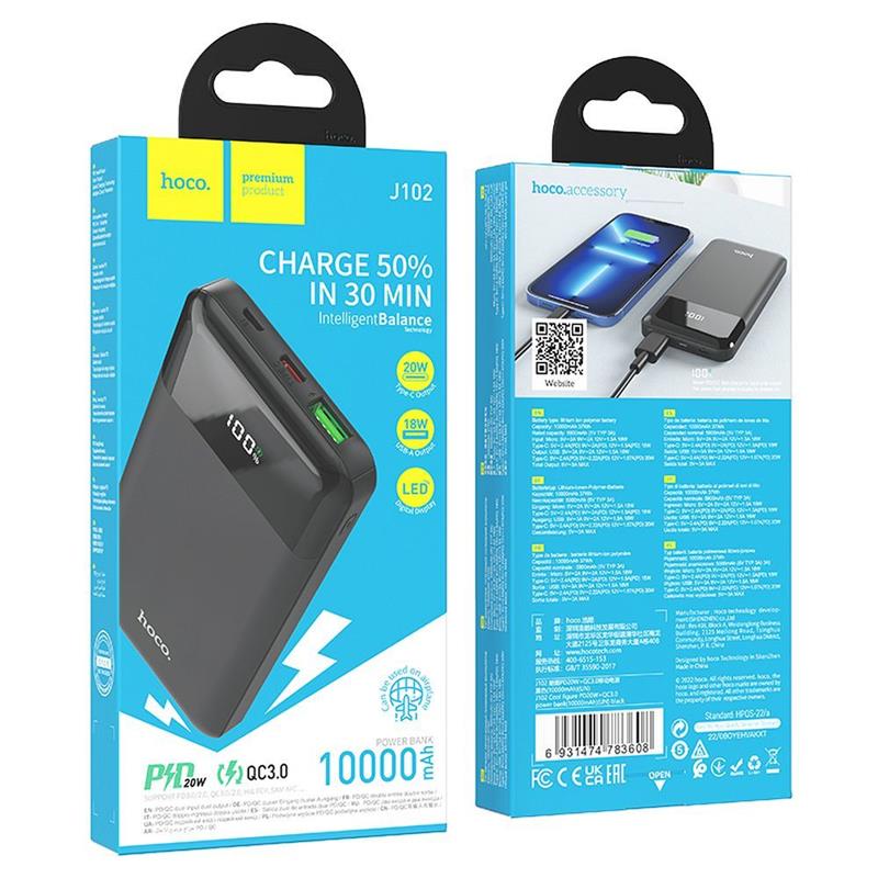 POWERBANK HOCO J102 10000 mAh PD QC3.0 3A 20W czarny-101476