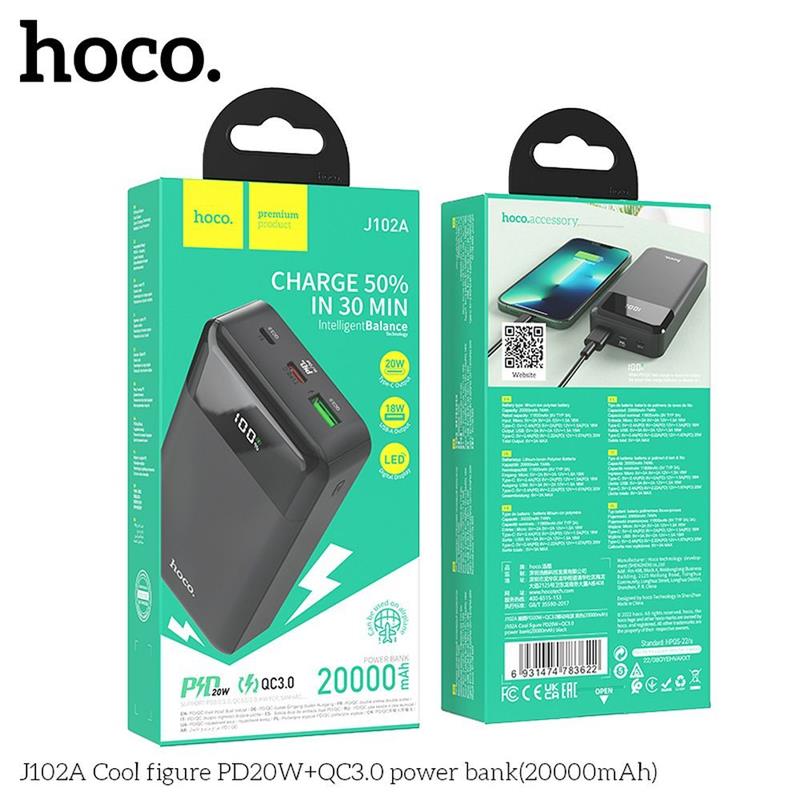 POWERBANK HOCO J102A 20000 mAh PD QC3.0 3A 20W czarny-101456