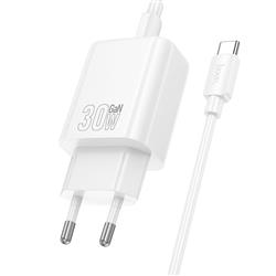 ŁADOWARKA SIECIOWA HOCO N63 3A 30W 1 X USB-A   1 X USB-C   KABEL TYP C / TYP C biała-103153