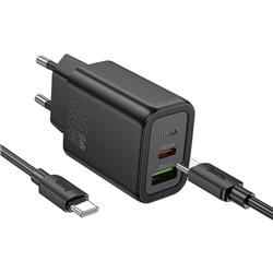 ŁADOWARKA SIECIOWA HOCO N63 3A 30W 1 X USB-A   1 X USB-C   KABEL TYP C / TYP C czarna-103157