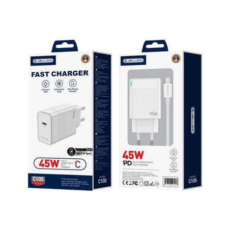 ŁADOWARKA SIECIOWA JELLICO C105 GAN PD 45W 1 X USB-C   KABEL TYP C / TYP C biały
6974929206666-105772