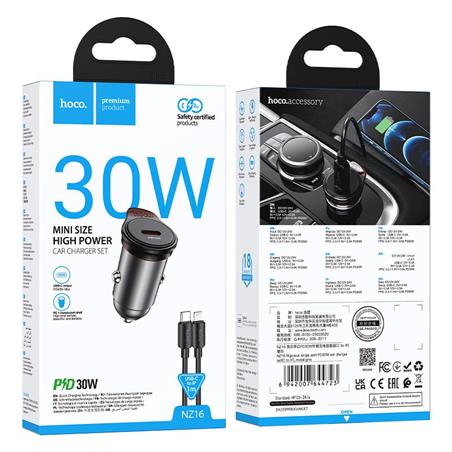 ŁADOWARKA SAMOCHODOWA HOCO NZ16 1 X USB-C QC PD 30W   KABEL TYP C - LIGHTNING szara
6942007644723-107235