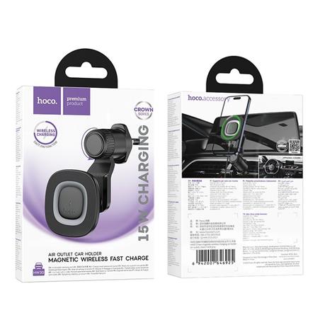 UCHWYT SAMOCHODOWY HOCO HW30 Z ŁADOWANIEM INDUKCYJNYM 15W DO KRATKI czarny-107378