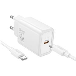 ŁADOWARKA SIECIOWA HOCO N62 30W 1 X USB-C   KABEL TYP C / TYP C biała-107673