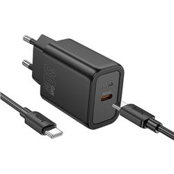 ŁADOWARKA SIECIOWA HOCO N62 30W 1 X USB-C   KABEL TYP C / TYP C czarna-107678