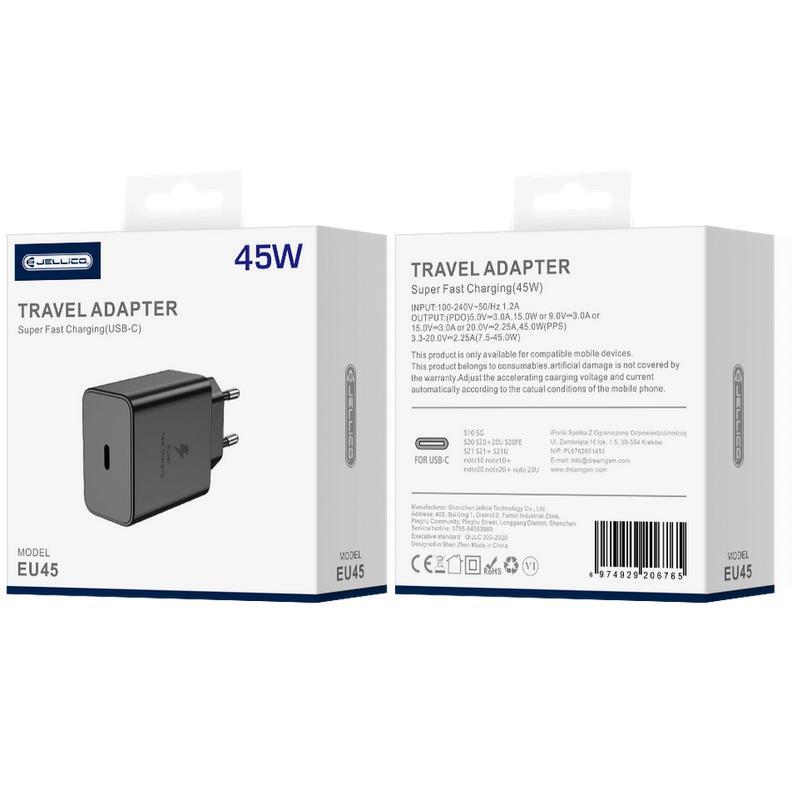 ŁADOWARKA SIECIOWA JELLICO EU45 PD 45W 1 X USB-C WTYCZKA czarna
6974929206901-107765
