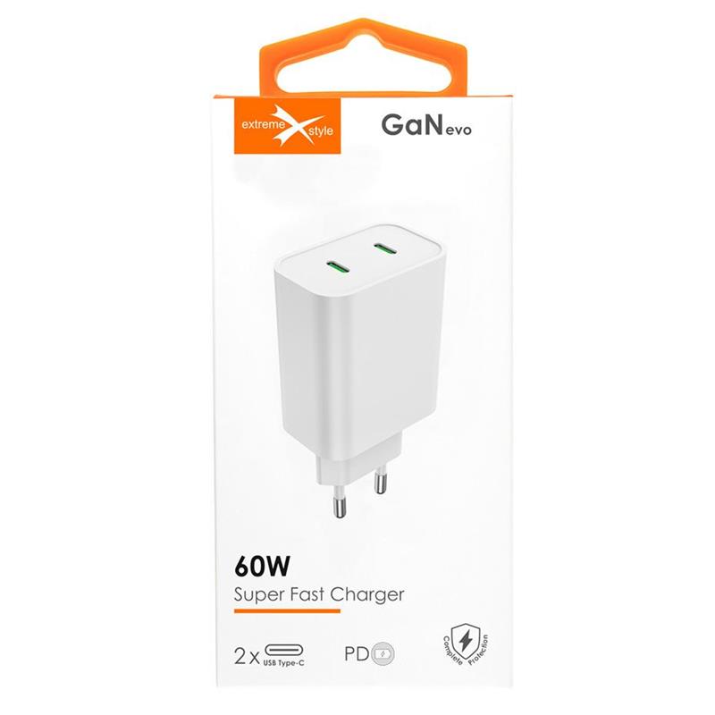 ŁADOWARKA SIECIOWA EXTREME 2 X TYP C 60W GaN evo biała ( wtyczka) 
TC60CCGAN
ŁAD000349-108621