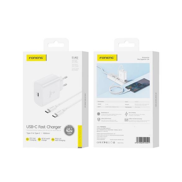 ŁADOWARKA SIECIOWA FONENG EU62 GaN   KABEL TYP C / TYP C 45W biała
6970462514541-109533