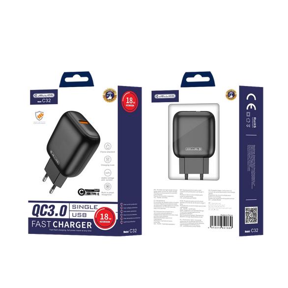 ŁADOWARKA SIECIOWA JELLICO C32 1 X USB QC 3.0 18W    KABEL TYP C czarna
6973771101501-109719