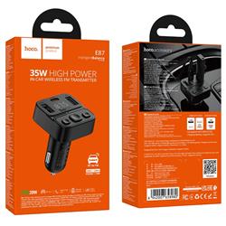 ŁADOWARKA SAMOCHODOWA HOCO   TRANSMITER FM BLUETOOTH 35W USB-A   USB-C 35W E87 czarny-110136