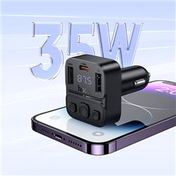 ŁADOWARKA SAMOCHODOWA HOCO   TRANSMITER FM BLUETOOTH 35W USB-A   USB-C 35W E87 czarny-110137