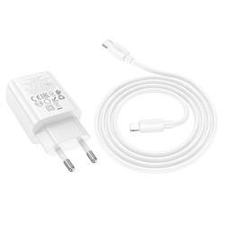 ŁADOWARKA SIECIOWA HOCO N62 30W 1 X USB-C   KABEL TYP C / LIGHTNING biała-111384