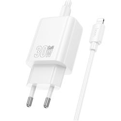 ŁADOWARKA SIECIOWA HOCO N62 30W 1 X USB-C   KABEL TYP C / LIGHTNING biała-111385