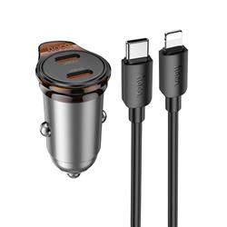 ŁADOWARKA SAMOCHODOWA HOCO NZ16B 2 X USB-C QC PD 45W   KABEL TYP C - LIGHTNING szara
6942007644785-111382