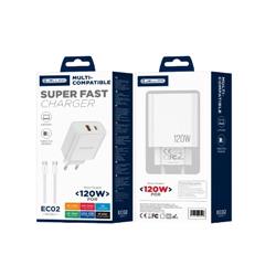 ŁADOWARKA SIECIOWA JELLICO EC02 PD 120W 1XUSB-C   1XUSB-C   kabel USB-C / USB-C biała-111778