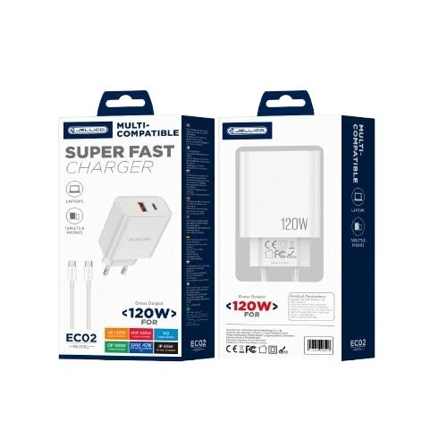 ŁADOWARKA SIECIOWA JELLICO EC02 PD 120W 1XUSB-C   1XUSB-C   kabel USB-C / USB-C biała-111778