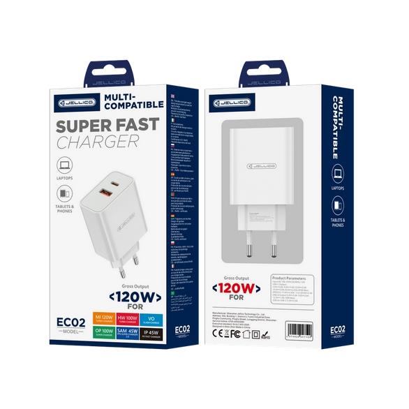 ŁADOWARKA SIECIOWA JELLICO EC02 PD 120W 1XUSB-C   1XUSB-C WTYCZKA biała-111771