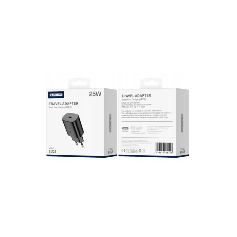 ŁADOWARKA SIECIOWA JELLICO EU25 1 X USB-C PD 25W WTYCZKA czarna-112076