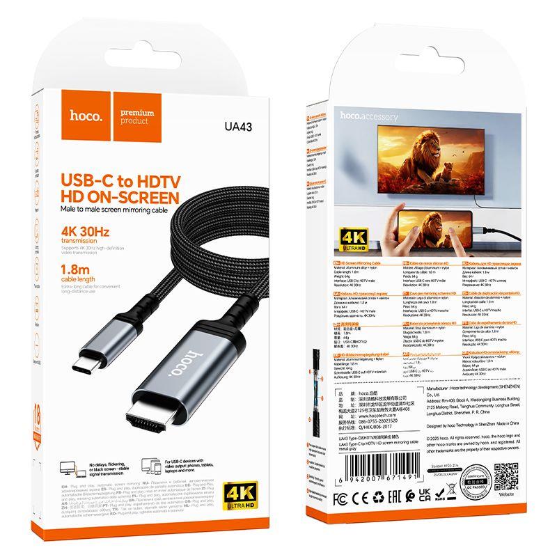 KABEL USB-C - HDMI HOCO 4K 30Hz UA43 2m stalowy szary-112289