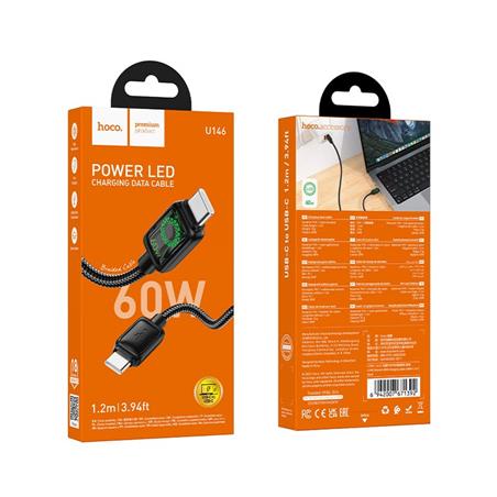 KABEL USB TYP C / TYP C HOCO U146 z LCD 60W 3A 1,2m czarny-112436