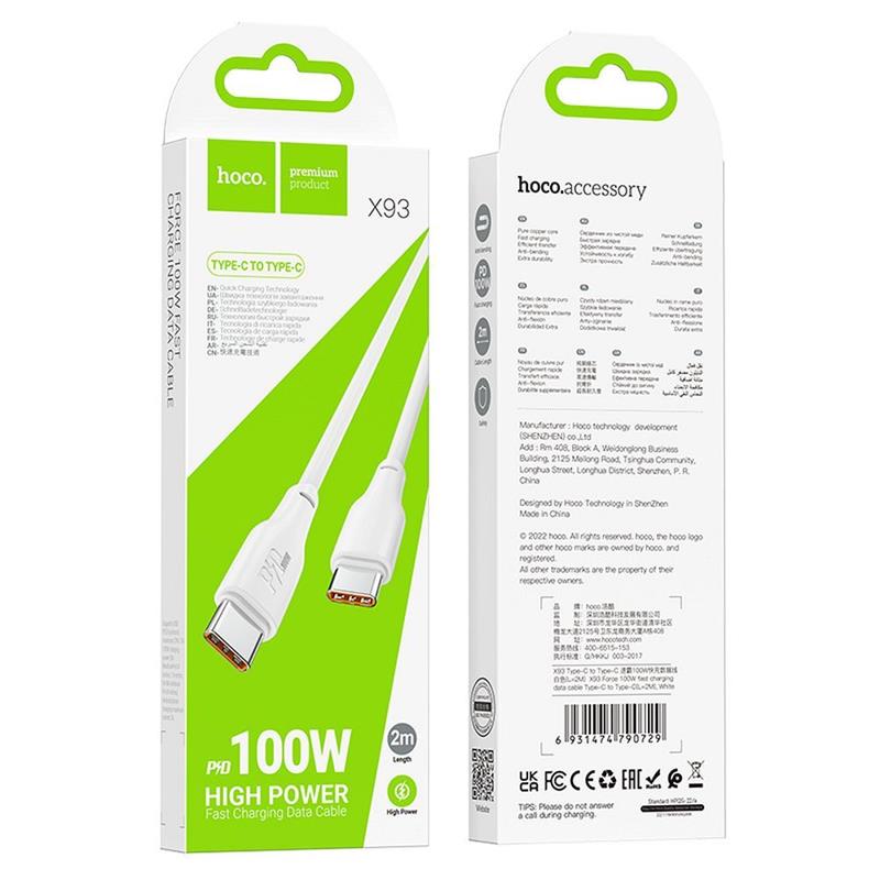 KABEL USB TYP C / TYP C HOCO X93 100W 3A 2m biały-112431