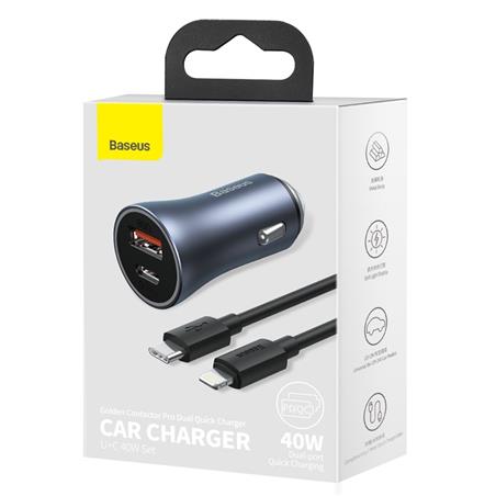 ŁADOWARKA SAMOCHODOWA BASEUS GOLDEN CONTACTOR 1XUSB-C   1XUSB   KABEL TYP C / LIGHTNING 40W szara 
6953156207639
BRA012939-112
