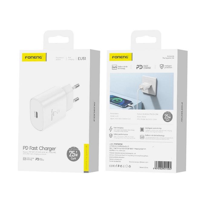 ŁADOWARKA SIECIOWA FONENG EU51 GaN TYP C PD 25W biała
6970462511595-114973