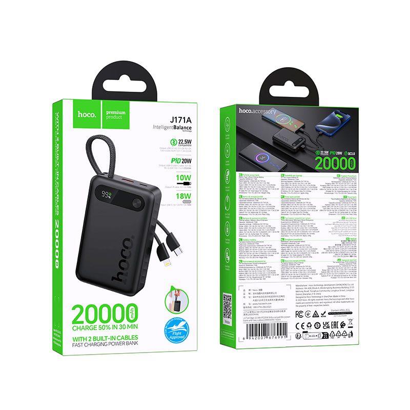 POWERBANK HOCO J171A 20000 mAh 22,5W 2A   KABEL TYP C   LIGHTNING czarny 
6942007676991-115077