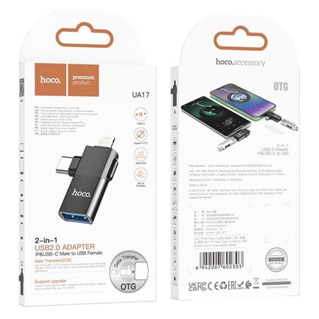 ADAPTER HOCO 2W1 OTG USB-C / LIGHTNING DO USB-A UA17 czarny -115237