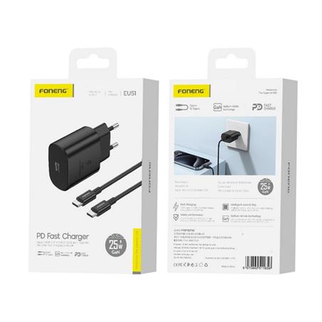 ŁADOWARKA SIECIOWA FONENG EU51 GaN   KABEL TYP C / TYP C 25W czarna
6970462511656-109538