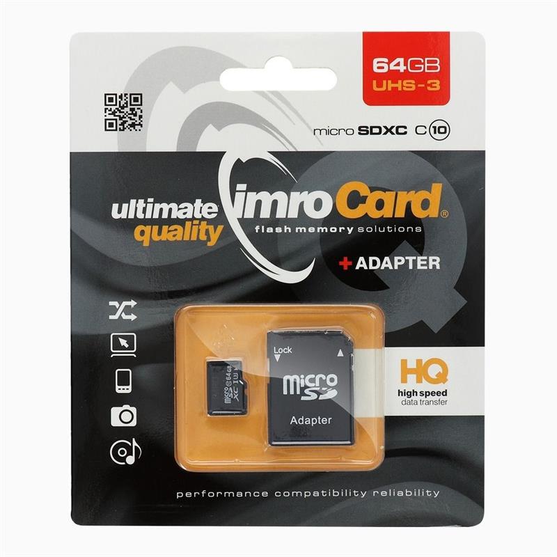 KARTA MICRO SD IMRO 64GB CLASS 10 USH-3 100MB/s   ADAPTER-115583