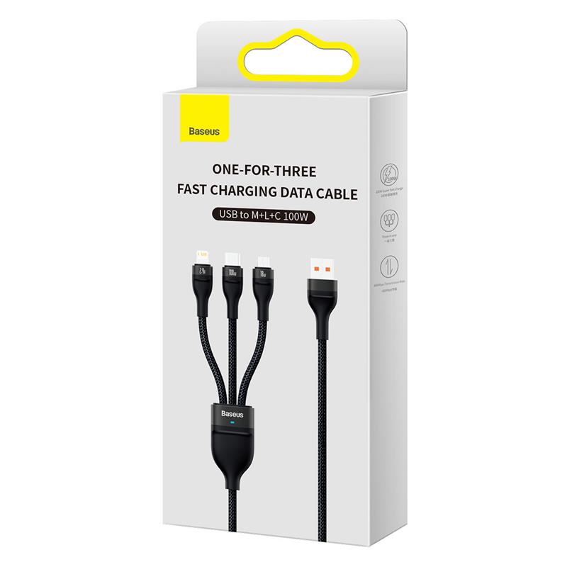KABEL MICRO / LIGHTINING / USB-C BASEUS FLASH II 3W1 2.4A 0.5M 100W czarny 
6932172608743 w
6932172608712-97317