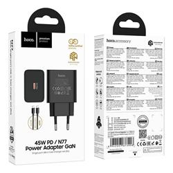 ŁADOWARKA SIECIOWA HOCO N77 45W 1 X USB-C   KABEL TYP C / TYP C czarna-115961