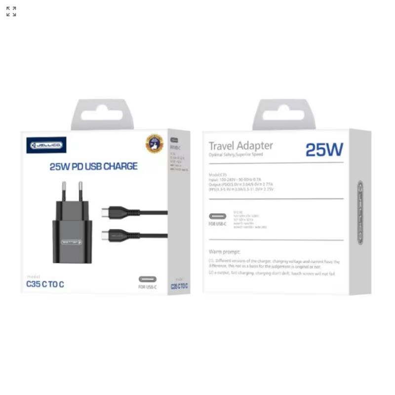 ŁADOWARKA SIECIOWA JELLICO C35 25W 1 X USB-C   KABEL TYP C - TYP C czarna-115971