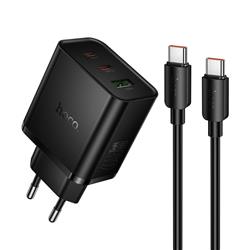 ŁADOWARKA SIECIOWA HOCO N75 65W 2 X USB-C   USB-A   KABEL TYP C / TYP C czarna 
6942007673846-116882