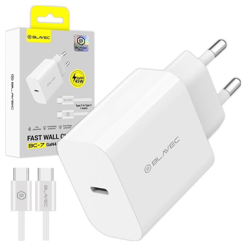 ŁADOWARKA SIECIOWA BLAVEC BC-7 GaN4 TYP C 45W 3A   KABEL TYP C / TYP C biała
(TCBC7G4-CW453A CC)-117605